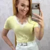 Milla Chic - Blusa Cecília — Tricô Modal com Poá e Renda Chantilly - Azul (cópia)