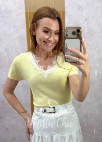 Milla Chic – Blusa Cecília — Tricô Modal com Poá e Renda Chantilly – Azul (cópia) Milla Chic - Blusa Cecília — Tricô Modal com Poá e Renda Chantilly - Azul (cópia)