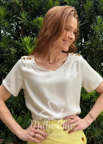 Milla Chic - Blusa Érica — Toque Acetinado com Detalhes nos Ombros - Rosa (cópia)