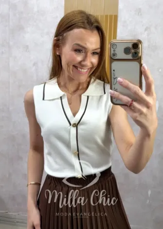 Milla Chic - Blusa Geovana — Tricô Modal Estilo Colete - Menta (cópia)