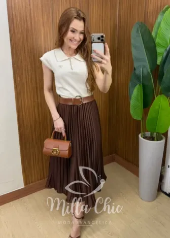 Milla Chic - Blusa karen em Tricô Modal com Laço Bordado
