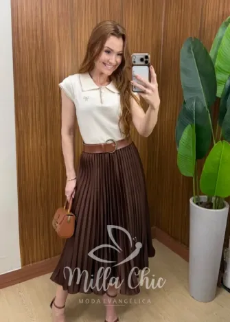 Milla Chic - Blusa karen em Tricô Modal com Laço Bordado