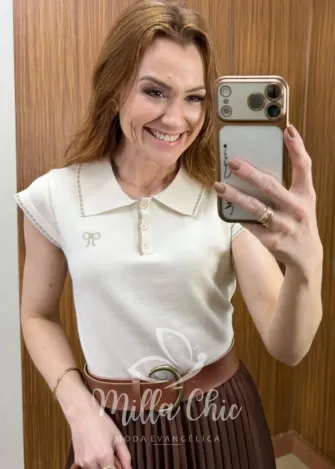 Milla Chic - Blusa karen em Tricô Modal com Laço Bordado