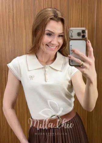 Milla Chic - Blusa karen em Tricô Modal com Laço Bordado