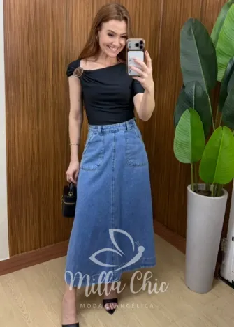 Milla Chic - Blusa Mirela – Suplex Poliamida com Fivela - Preta