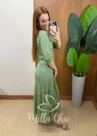 Milla Chic - Conjunto em Tricô Aurélia com Tramas Vazadas - Verde
