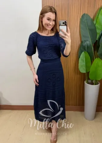 Milla Chic - Conjunto em Tricô Aurélia com Tramas Vazadas - Verde (cópia)