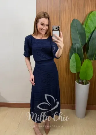 Milla Chic - Conjunto em Tricô Aurélia com Tramas Vazadas - Verde (cópia)