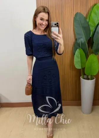 Milla Chic - Conjunto em Tricô Aurélia com Tramas Vazadas - Verde (cópia)