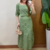 Milla Chic - Conjunto em Tricô Aurélia com Tramas Vazadas - Verde - GG