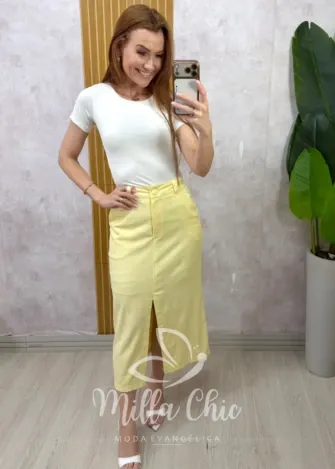 Milla Chic – Saia de Linho Premium Alzira – Manteiga Milla Chic - Saia de Linho Premium Alzira - Manteiga