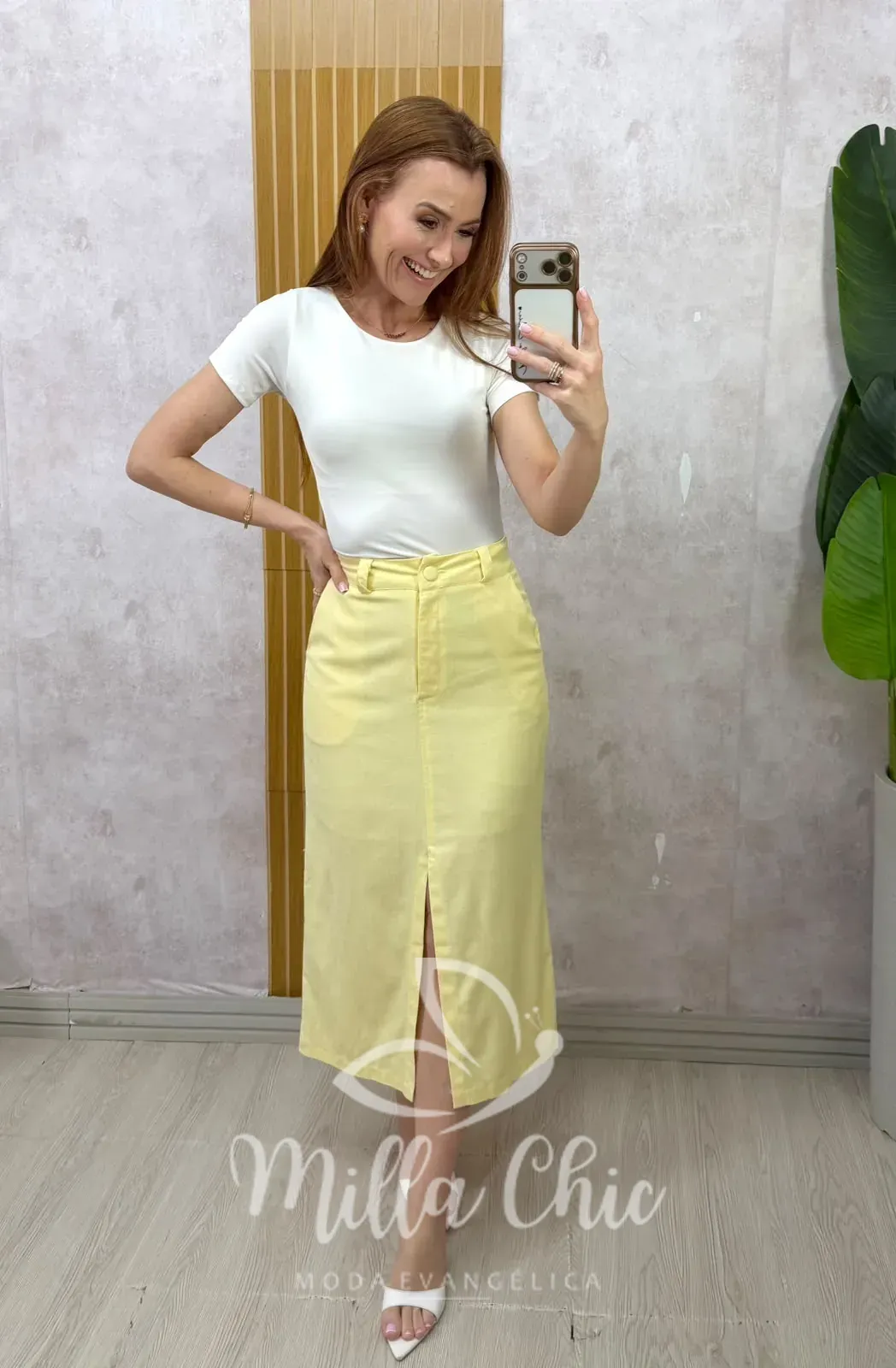 Milla Chic – Saia de Linho Premium Alzira – Manteiga Milla Chic - Saia de Linho Premium Alzira - Manteiga