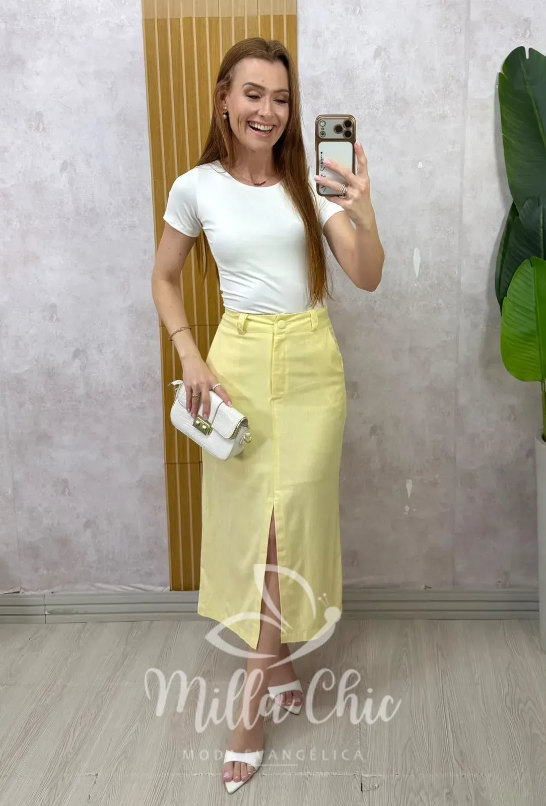 Milla Chic – Saia de Linho Premium Alzira – Manteiga Milla Chic - Saia de Linho Premium Alzira - Manteiga