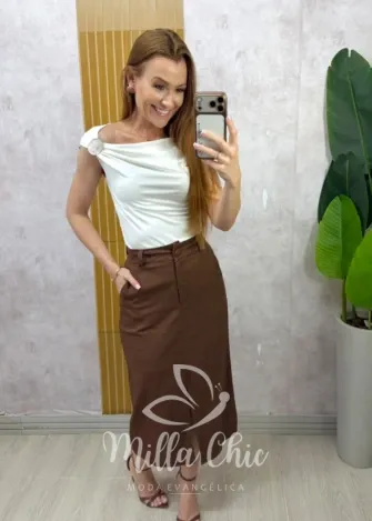 Milla Chic - Saia de Linho Premium Alzira - Marrom