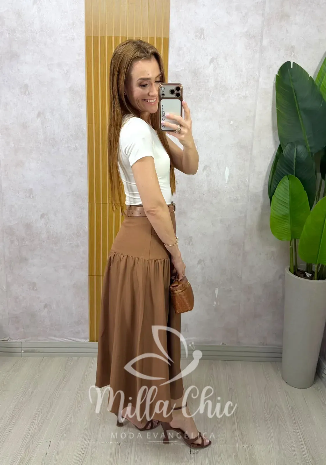 Milla Chic – Saia Eloá — Alfaiataria com Cinto – Marrom Milla Chic - Saia Eloá — Alfaiataria com Cinto - Marrom