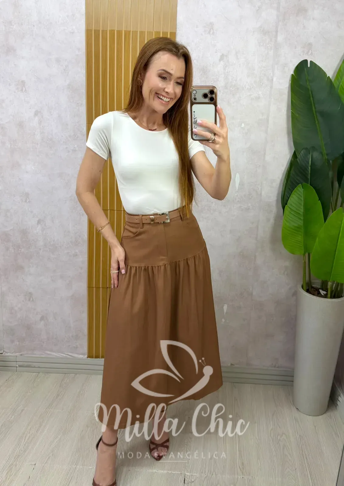 Milla Chic – Saia Eloá — Alfaiataria com Cinto – Marrom Milla Chic - Saia Eloá — Alfaiataria com Cinto - Marrom