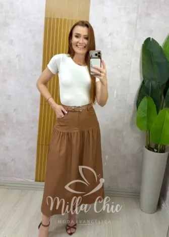 Milla Chic – Saia Eloá — Alfaiataria com Cinto – Marrom Milla Chic - Saia Eloá — Alfaiataria com Cinto - Marrom