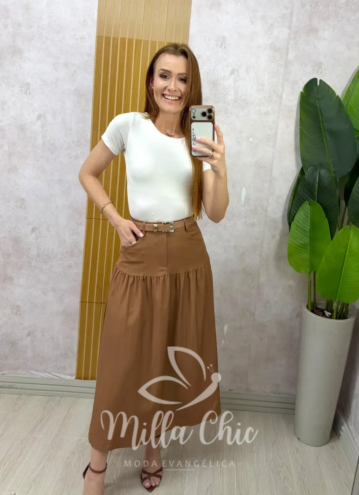 Milla Chic – Saia Eloá — Alfaiataria com Cinto – Marrom Milla Chic - Saia Eloá — Alfaiataria com Cinto - Marrom