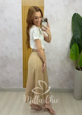 Milla Chic – Saia Gerusa Alfaiataria com Cinto e Lenço – Caqui Milla Chic - Saia Gerusa Alfaiataria com Cinto e Lenço - Caqui