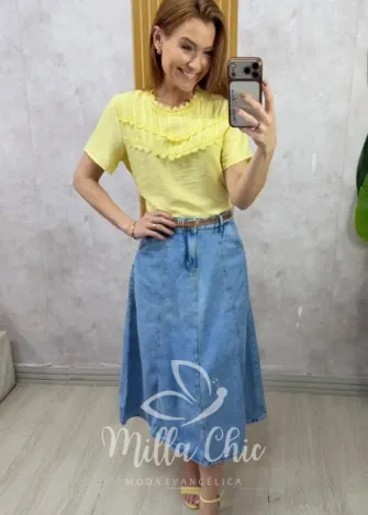 Milla Chic - Saia Jeans Regina - Azul