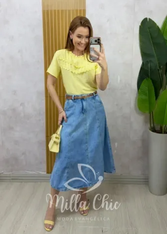Milla Chic - Saia Jeans Regina - Azul