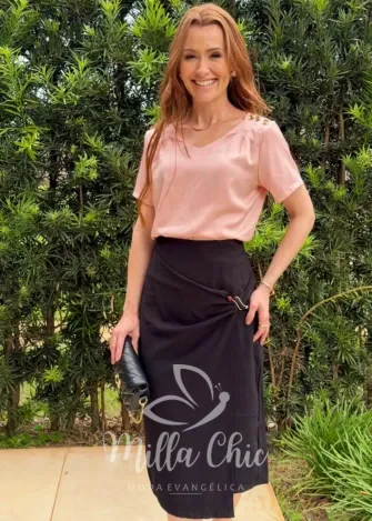 Milla Chic - Saia Leandra — Alfaiataria com Drapeado - Bege (cópia)