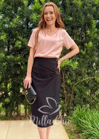 Milla Chic - Saia Leandra — Alfaiataria com Drapeado - Bege (cópia)