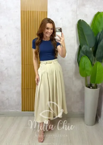 Milla Chic - Saia Luciana  — Rayon Supermidi com Cinto