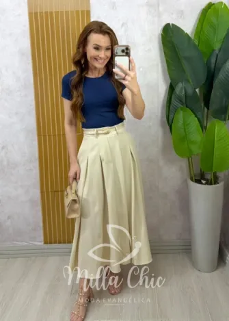 Milla Chic - Saia Luciana  — Rayon Supermidi com Cinto