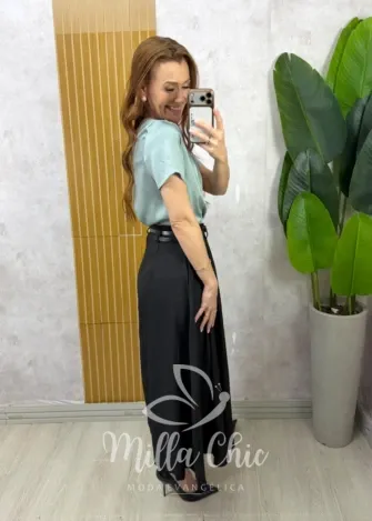 Milla Chic - Saia Luciana  — Rayon Supermidi com Cinto - Azul (cópia)