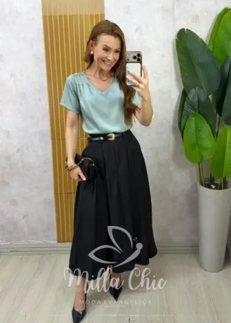 Milla Chic - Saia Luciana  — Rayon Supermidi com Cinto - Azul (cópia)