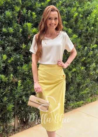 Milla Chic - Saia Luciana  — Rayon Supermidi com Cinto - Preta (cópia)