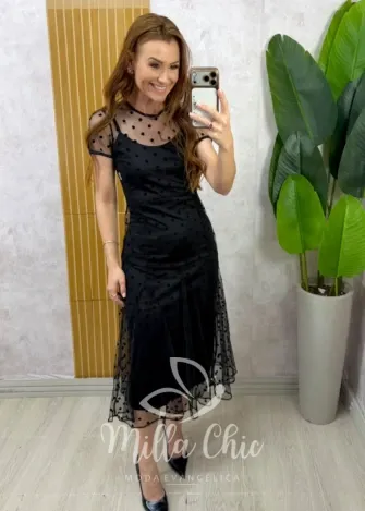 Milla Chic - Vestido Anelise – Tule com Poá Camurçado