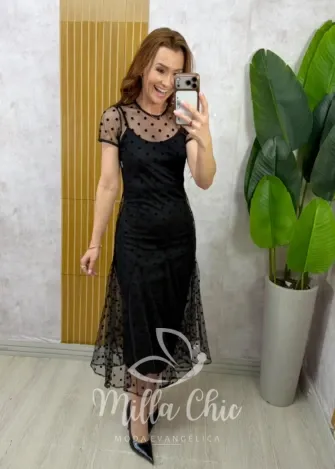 Milla Chic - Vestido Anelise – Tule com Poá Camurçado