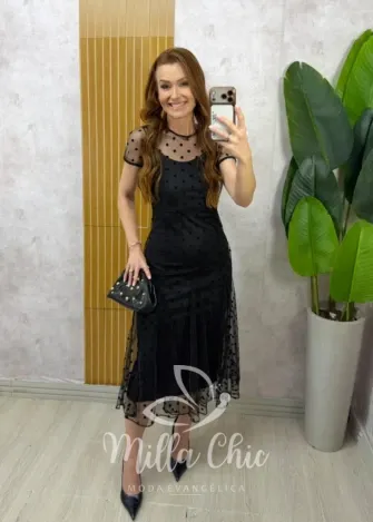 Milla Chic - Vestido Anelise – Tule com Poá Camurçado