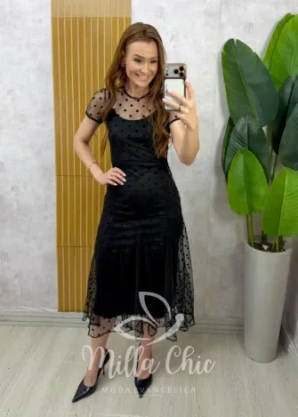 Milla Chic - Vestido Anelise – Tule com Poá Camurçado
