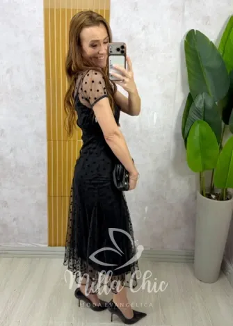 Milla Chic - Vestido Anelise – Tule com Poá Camurçado