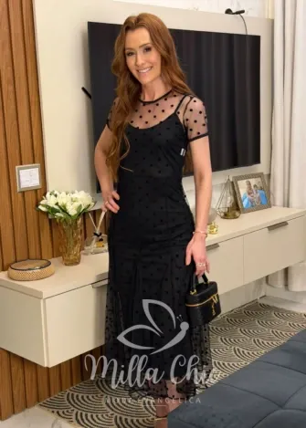 Milla Chic - Vestido Anelise – Tule com Poá Camurçado