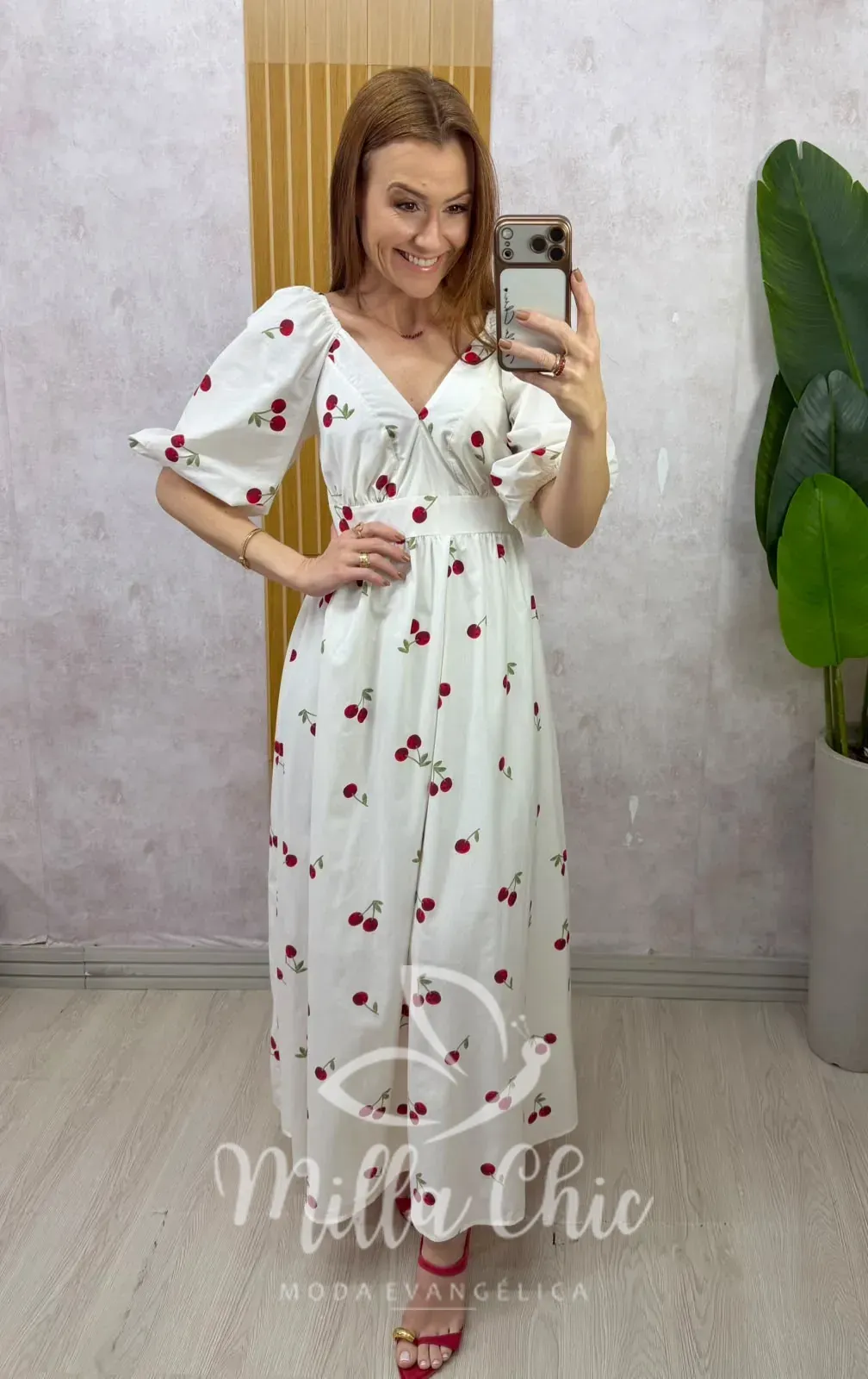 Milla Chic – Vestido Carmélia em tricoline cereja Milla Chic - Vestido Carmélia em tricoline cereja