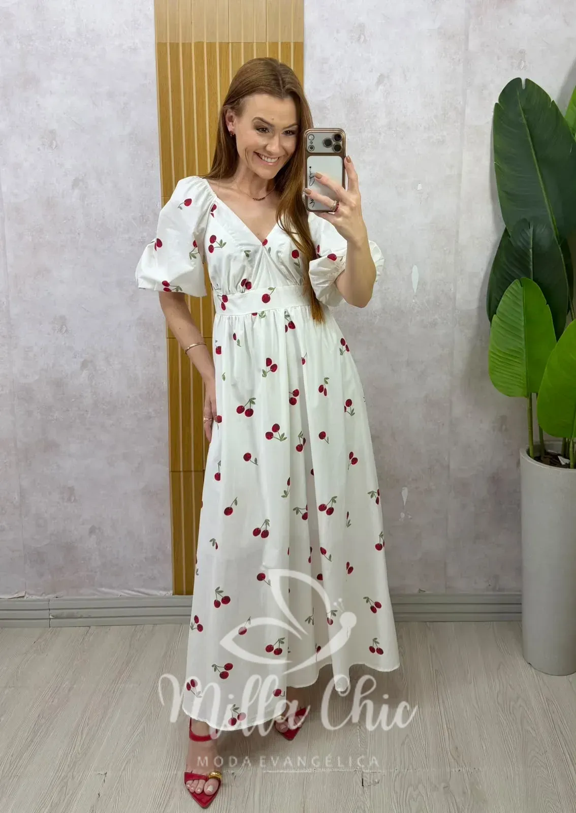 Milla Chic – Vestido Carmélia em tricoline cereja Milla Chic - Vestido Carmélia em tricoline cereja