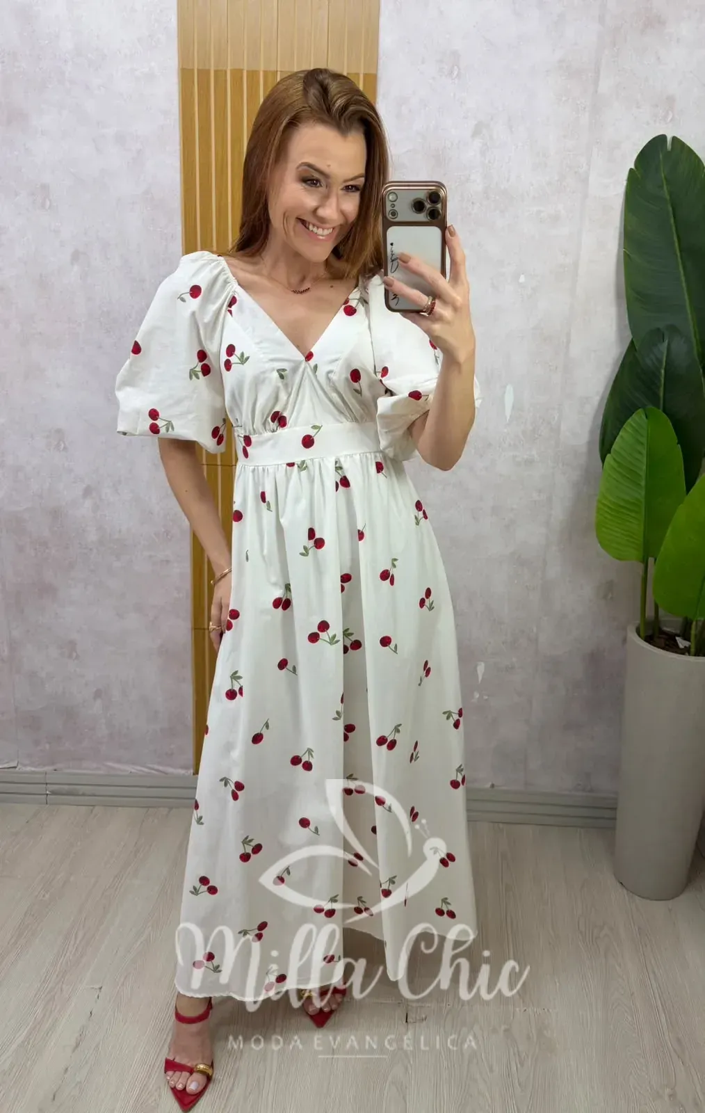 Milla Chic – Vestido Carmélia em tricoline cereja Milla Chic - Vestido Carmélia em tricoline cereja