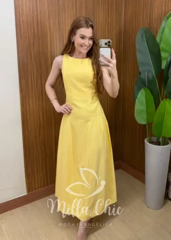 Milla Chic - Vestido Catarina – Nesgas e Amarração nas Costas - Amarelo