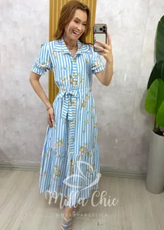 Milla Chic - Vestido Chemise Cleide - Azul