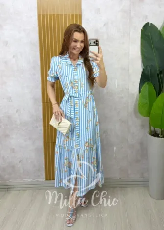 Milla Chic - Vestido Chemise Cleide - Azul