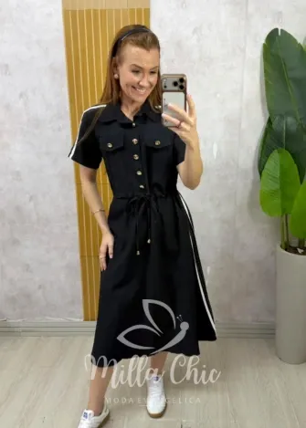 Milla Chic - Vestido Chemise Letícia — Alfaiataria com Viés - Preto