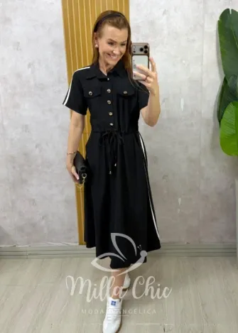 Milla Chic - Vestido Chemise Letícia — Alfaiataria com Viés - Preto