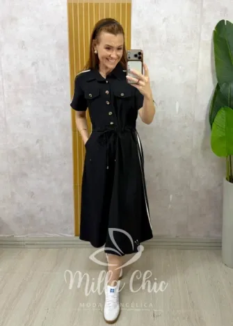 Milla Chic – Vestido Chemise Letícia — Alfaiataria com Viés – Preto Milla Chic - Vestido Chemise Letícia — Alfaiataria com Viés - Preto