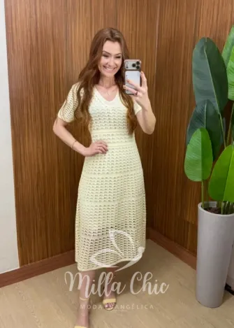 Milla Chic - Vestido Eduarda  – Tricô Trabalhado Midi