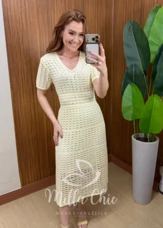 Milla Chic - Vestido Eduarda  – Tricô Trabalhado Midi