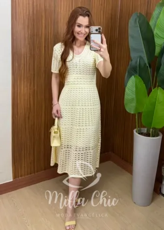 Milla Chic - Vestido Eduarda  – Tricô Trabalhado Midi